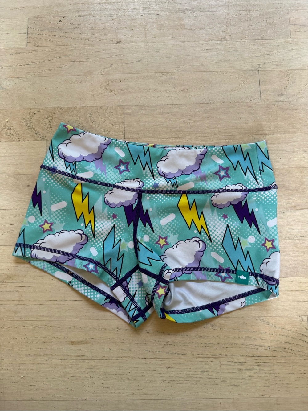 Mint Cloud & Lightning Athletic Shorts - Women's Performance Booty Shorts